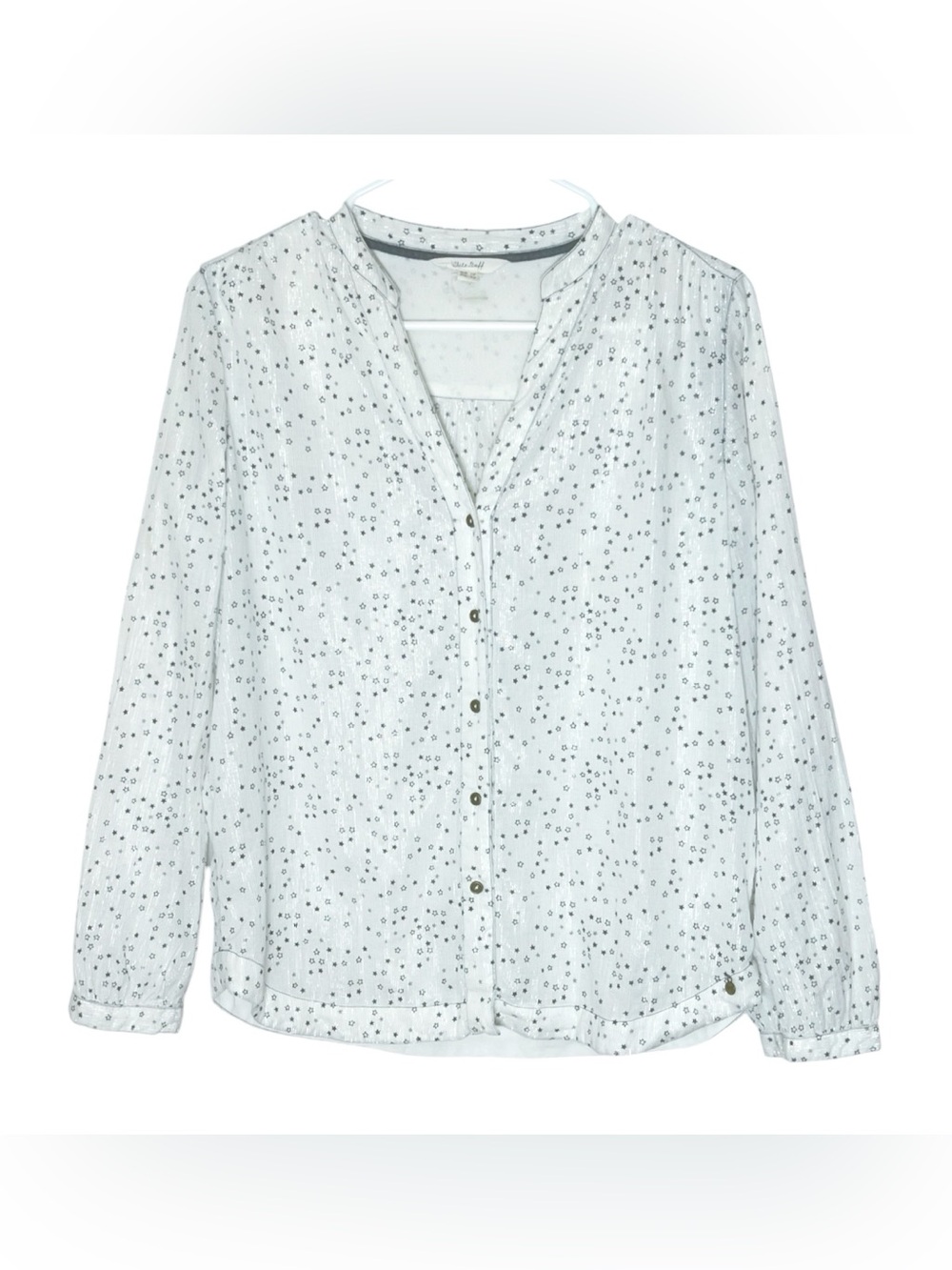 White Stuff white metallic button front blouse with star print size 6000